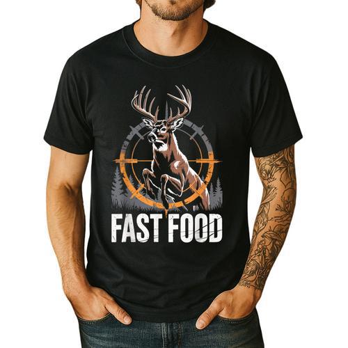 Fast Food Deer Hunting Hunter Dad Tail Buck Men's Casual T-Shirt - Father's Day Fun