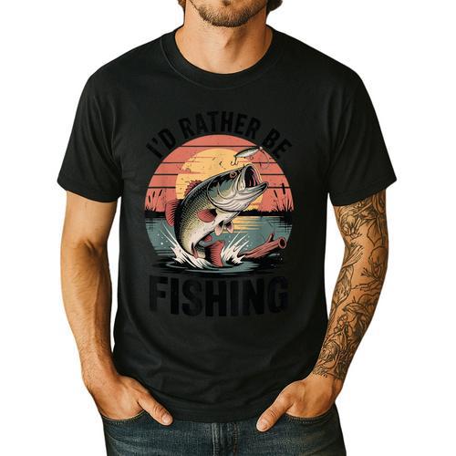 Id Rather Be Fishing Largemouth Bass Fish Dad Jokes Men's Casual T-Shirt - Father's Day Fun