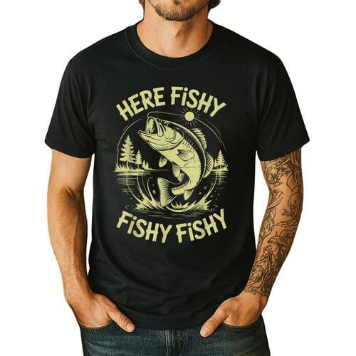 Men Here-Fishy Bass Fish Dad Fishing From Daughter Son Men's Casual T-Shirt - Father's Day Fun