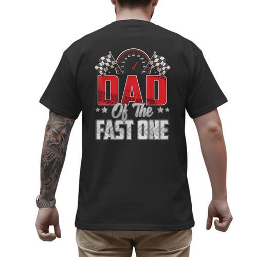 1 Year Old Racing Car Fast One Birthday 1st Family Dad Men's Back Print T-Shirt - Father's Day Fun