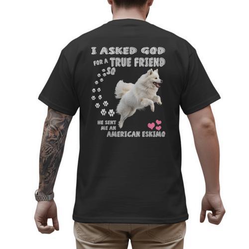 American Eskimo Dog Mom Eskie Dad Art Eskie Lover Quote Men's Back Print T-Shirt - Father's Day Fun
