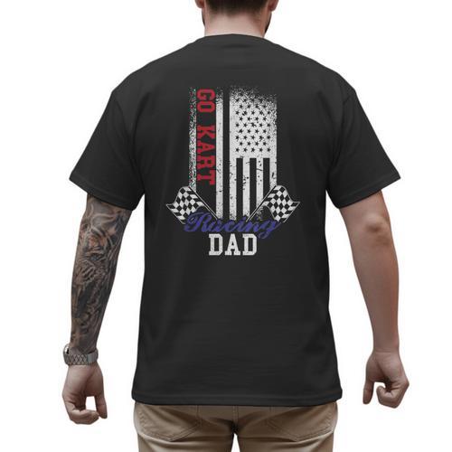 American Flag Go Kart Racing Race Dad Flag Men's Back Print T-Shirt - Father's Day Fun