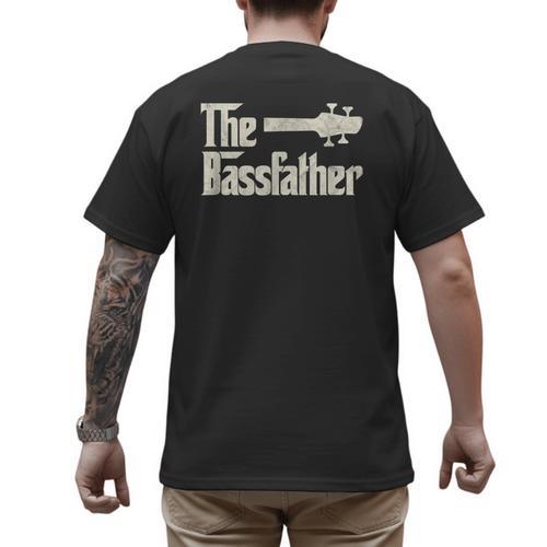 The Bassfather Distressed Bass Player Dad Fathers Day Men's Back Print T-Shirt - Father's Day Fun
