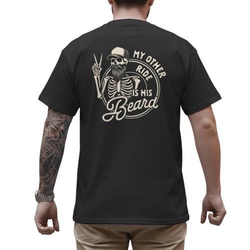 Bearded Dad Daddy Father’s Day My Other Ride Is His Beard Men's Back Print T-Shirt - Father's Day Fun