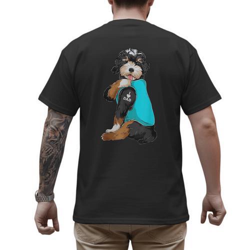Bernedoodle I Love Dad Tattoo Apparel Dog Dad Dads Men's Back Print T-Shirt - Father's Day Fun