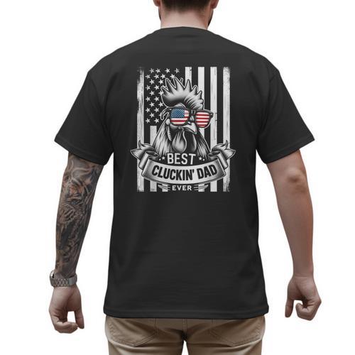 Best Cluckin' Dad Ever Chicken Lover Graphic Tees Cotton Polyester Casual Graphic Small Crew Neck Short Sleeve Men's Back Print T-Shirt - Father's Day Fun
