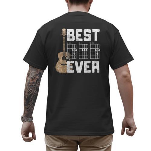 Best Dad Ever Guitarist Father D-A-D Chord Guitar Men's Back Print T-Shirt - Father's Day Fun