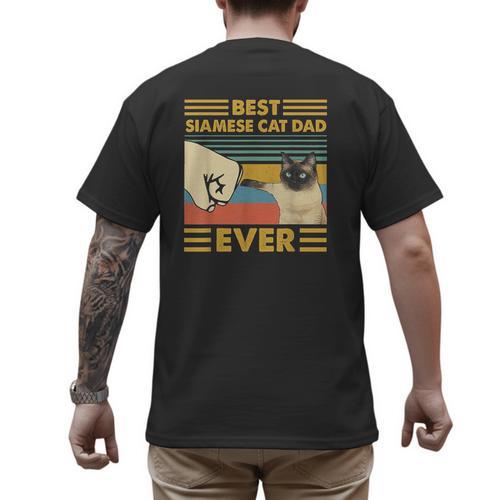 Best Siamese Cat Dad Ever Retro Vintage Sunset Men's Back Print T-Shirt - Father's Day Fun