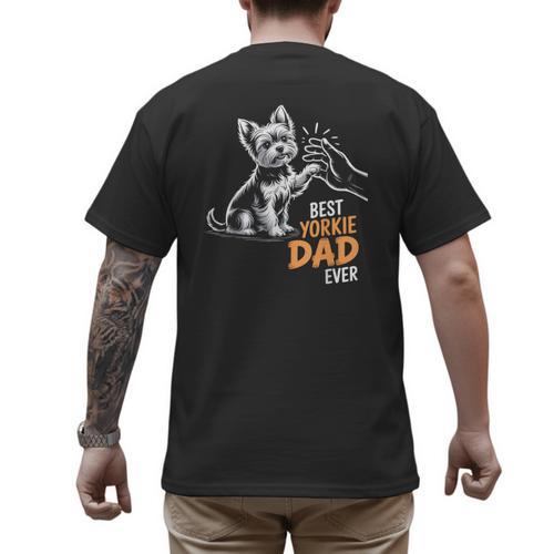 Best Yorkie Dad Ever Dog Yorkie I Love Yorkie Dad Men's Back Print T-Shirt - Father's Day Fun