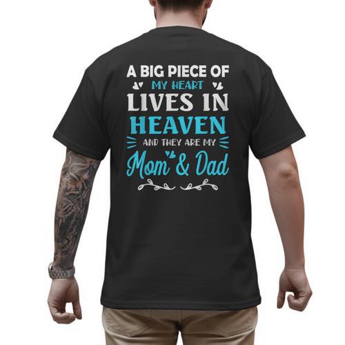 A Big Piece Of My Heart Lives In Heaven My Mom And Dad Men's Back Print T-Shirt - Father's Day Fun