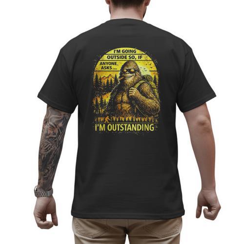 Bigfoot Outdoor Hiking Dad Joke Im Outstanding Sasquatch Men's Back Print T-Shirt - Father's Day Fun