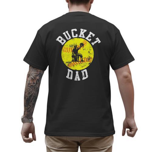 Bucket Dad Softball Dad Baseball Father's Coach Men's Back Print T-Shirt - Father's Day Fun