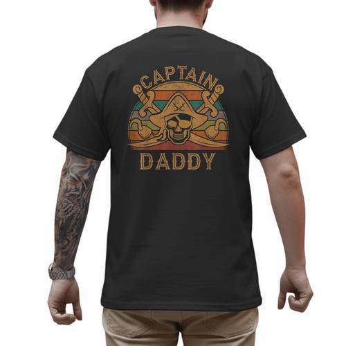 Captain Daddy Pirate Jolly Roger Flag Dad Halloween Men's Back Print T-Shirt - Father's Day Fun