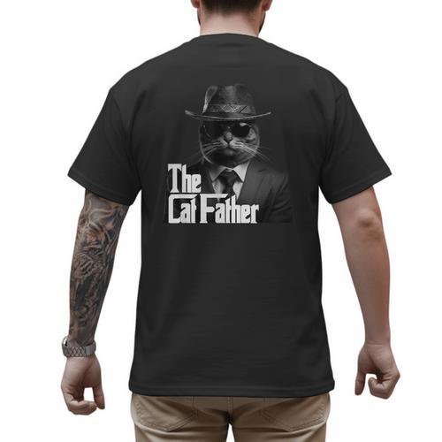 The Catfather Fathersday Best Birthday Cat Dad Men's Back Print T-Shirt - Father's Day Fun