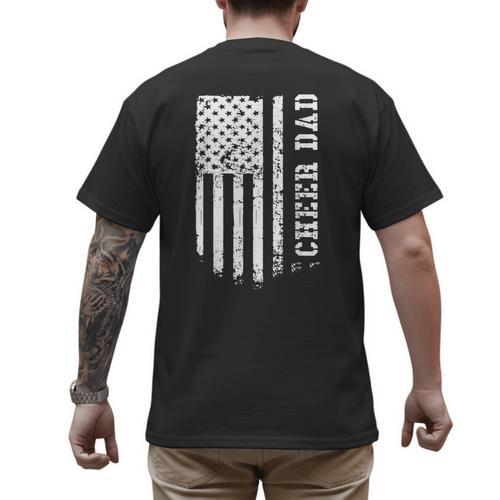 Cheer Dad Cheerleading American Flag Fathers Day Cheerleader Men's Back Print T-Shirt - Father's Day Fun