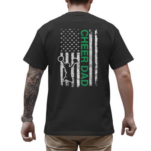 Cheer Dad Flag Green Cheerleading Men's Back Print T-Shirt - Father's Day Fun