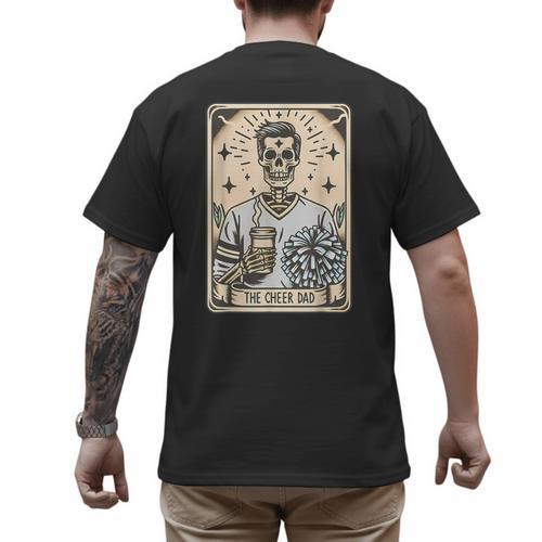 Cheer Dad Tarot Card Skeleton Cheerleading Fathers Day Men's Back Print T-Shirt - Father's Day Fun