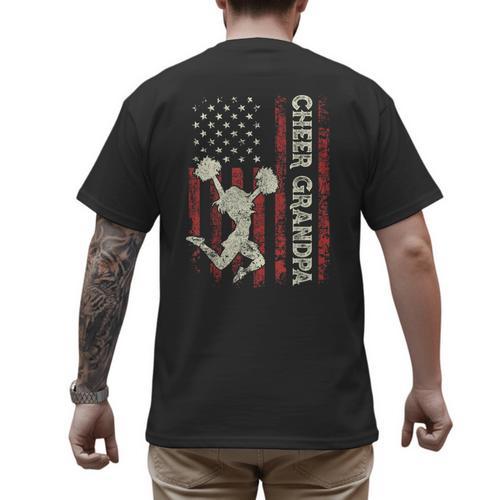 Cheer Grandpa US Flag Dad Patriotic Cheerleader Fathers Day Men's Back Print T-Shirt - Father's Day Fun