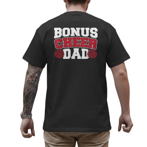 Cheer Stepdad Bonus Cheer Dad Red Men's Back Print T-Shirt - Father's Day Fun