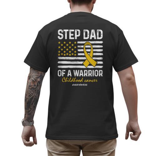 Childhood Cancer Survivor Support Step Dad Of A Warrior Men's Back Print T-Shirt - Father's Day Fun