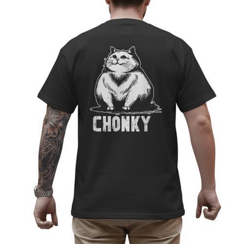 Chonk Fat And Hairy Cat Cats Kittens Dad Graphic Mom Funny Men's Back Print T-Shirt - Father's Day Fun