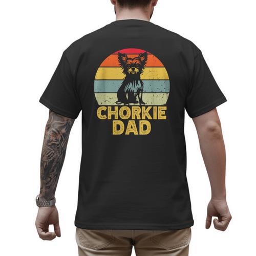 Chorkie Dad Retro Sunset Chihuahua Yorkie Mix Lover Men's Back Print T-Shirt - Father's Day Fun