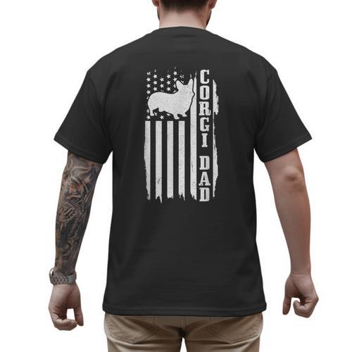 Corgi Dad Vintage American Flag Patriotic Corgi Dog Men's Back Print T-Shirt - Father's Day Fun