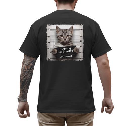 Cute Cat Mugshot Humorous Cat For Cats Lover Cat Mom Cat Dad Men's Back Print T-Shirt - Father's Day Fun