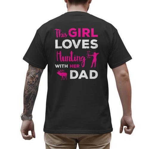 Cute Girls Hunting Dad Daughter Hunting Buddy Hunter Men's Back Print T-Shirt - Father's Day Fun