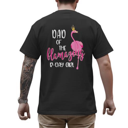 Dad Of B-Day Girl Flamazing Pink Flamingo Birthday Party Men's Back Print T-Shirt - Father's Day Fun