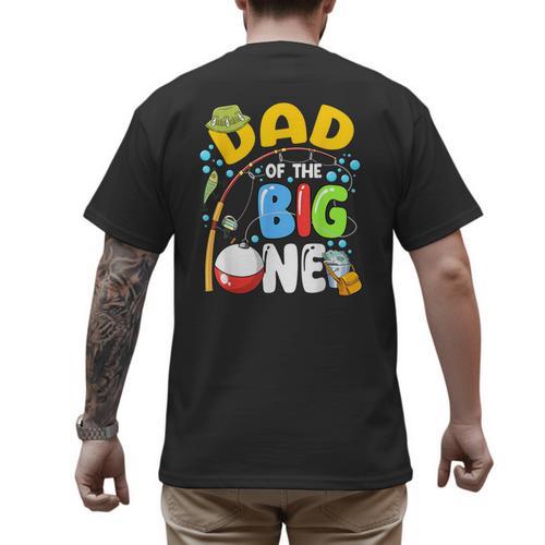 Dad Of The Big One Fishing Birthday Boy Family Party Men's Back Print T-Shirt - Father's Day Fun