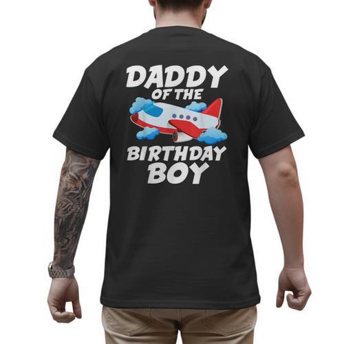 Dad Of The Birthday Boy Airplane Men's Back Print T-Shirt - Father's Day Fun