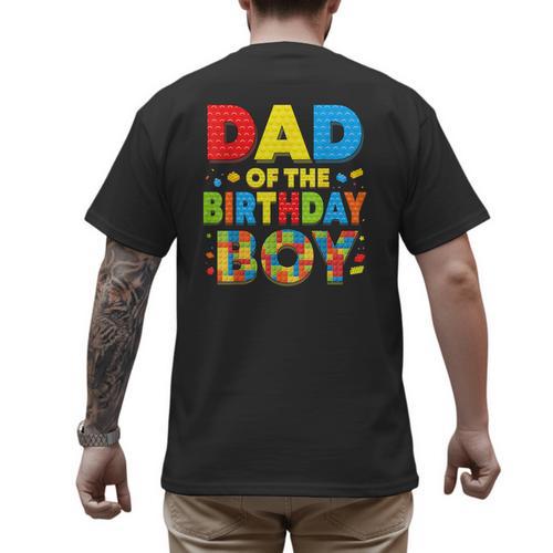 Dad Of The Birthday Boy Building Block Birthday Men's Back Print T-Shirt - Father's Day Fun