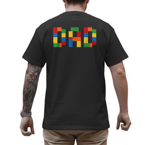 Dad Of The Birthday Boy Building Blocks Bricks Builder Men's Back Print T-Shirt - Father's Day Fun