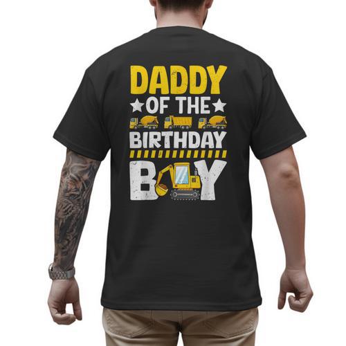 Dad Of The Birthday Boy Construction Theme Party Matching Men's Back Print T-Shirt - Father's Day Fun