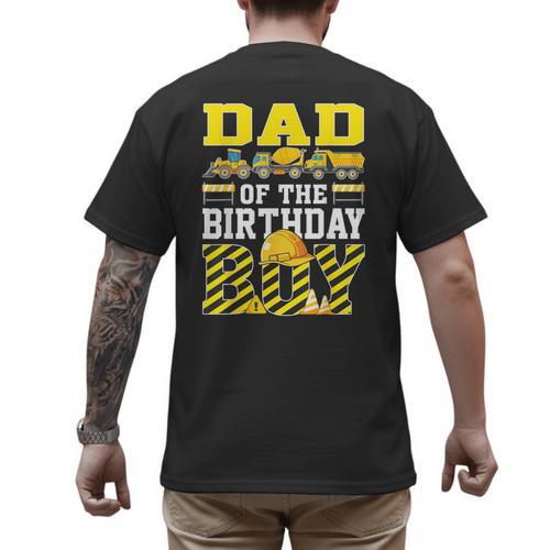 Dad Of The Birthday Boy Construction Truck Men's Back Print T-Shirt - Father's Day Fun