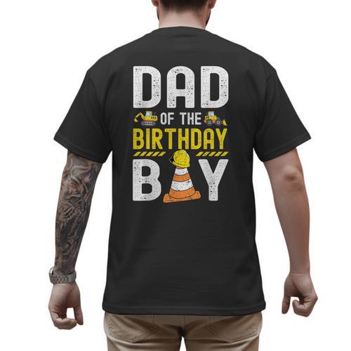 Dad Of The Birthday Boy Construction Worker Bday Men's Back Print T-Shirt - Father's Day Fun