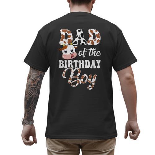 Dad Of The Birthday Boy Cow Farm 1St Birthday Boy Men's Back Print T-Shirt - Father's Day Fun