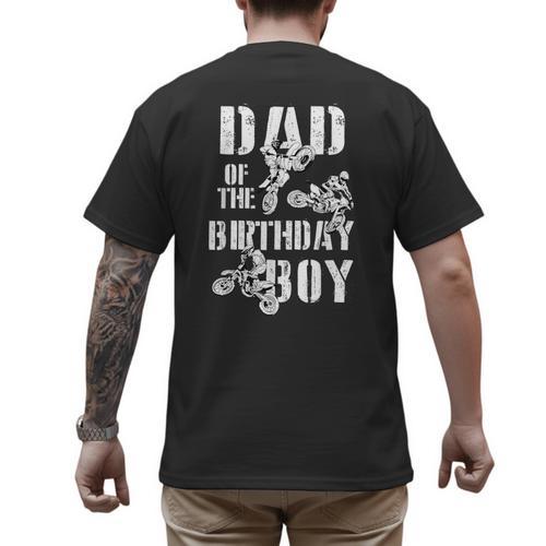 Dad Of The Birthday Boy Dirt Bike Men's Back Print T-Shirt - Father's Day Fun