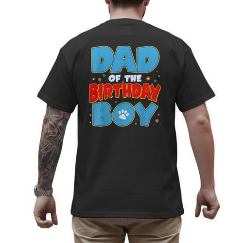 Dad Of The Birthday Boy Dog Lover Birthday Family Men's Back Print T-Shirt - Father's Day Fun