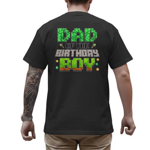 Dad Of The Birthday Boy Family Gaming Pixel Birthday Party Men's Back Print T-Shirt - Father's Day Fun