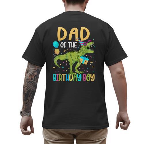 Dad Of The Birthday Boy Family Matching Dinosaur Squad Men's Back Print T-Shirt - Father's Day Fun