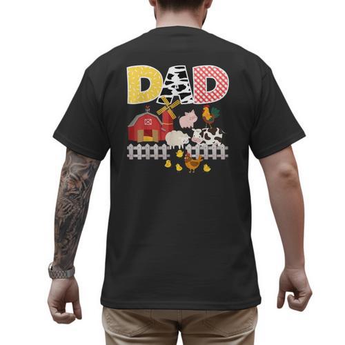 Dad Birthday Boy Farm Animal Farming Farmer Family B-Day Men's Back Print T-Shirt - Father's Day Fun