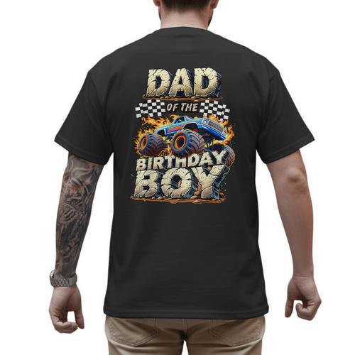 Dad Of The Birthday Boy Monster Truck Family Matching Party Men's Back Print T-Shirt - Father's Day Fun