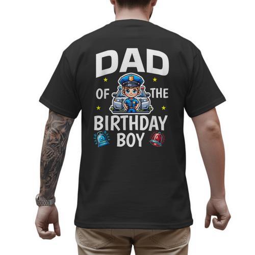 Dad Of The Birthday Boy Police Car Policeman Police Officer Men's Back Print T-Shirt - Father's Day Fun