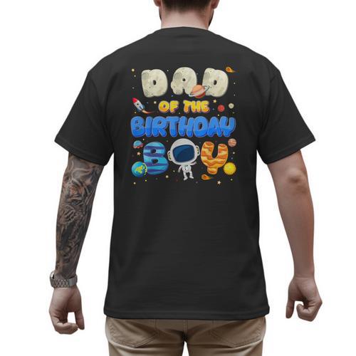 Dad Of The Birthday Boy Two The Moon Space Family Matching Men's Back Print T-Shirt - Father's Day Fun