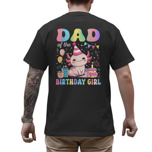 Dad Of The Birthday Girl Axolotl Bday Party Family Men's Back Print T-Shirt - Father's Day Fun