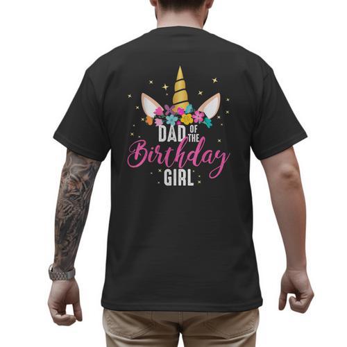 Dad Of The Birthday Girl Father Unicorn Birthday Small Men's Back Print T-Shirt - Father's Day Fun