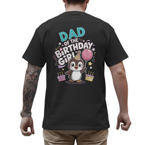 Dad Of The Birthday Girl Pesto Baby Penguin Party Men's Back Print T-Shirt - Father's Day Fun