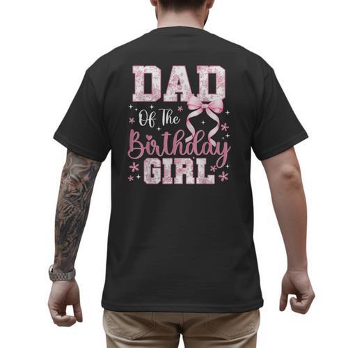 Dad Of The Birthday Girl Pink Bow Flower Birthday Girl Men's Back Print T-Shirt - Father's Day Fun